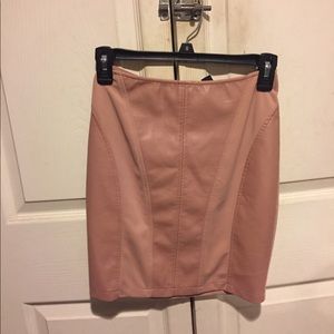 Pink leather mini skirt